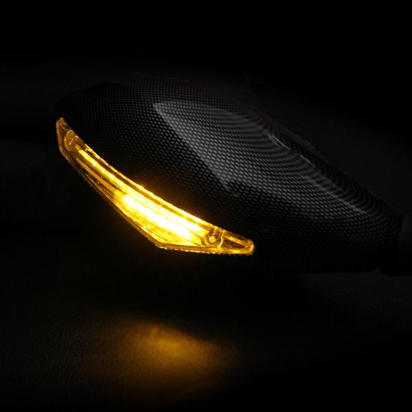 LED ウインカー付き バックミラー カーボン調 スクエア 左右 バイク