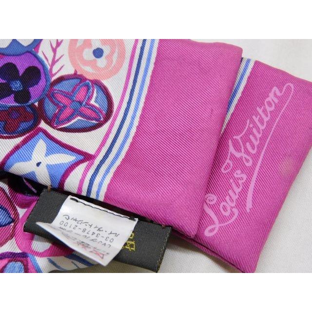 ルイヴィトン □ バンドー リボンスカーフ パープルピンク系 シルク