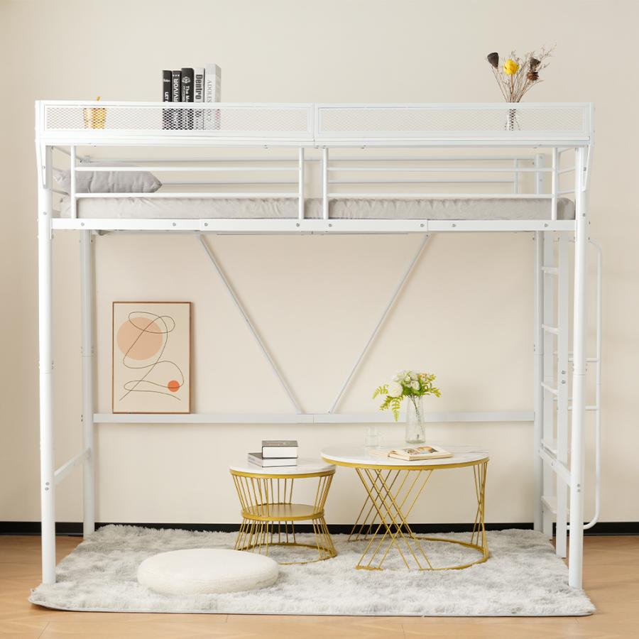 ロフトベッド シングル 手すり付き階段 大人用 システムベッド パイプ