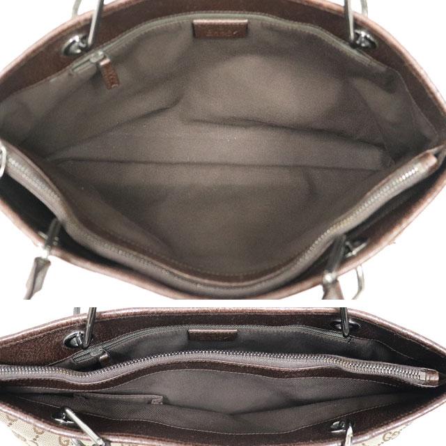 GGキャンバス グッチ GUCCI トートバッグ × レザー ベージュ ブラウン