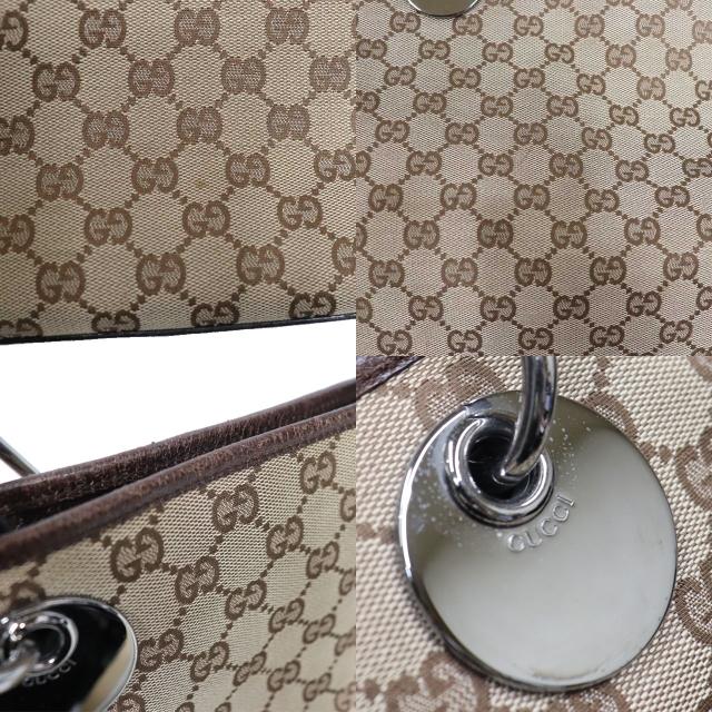 GGキャンバス グッチ GUCCI トートバッグ × レザー ベージュ ブラウン