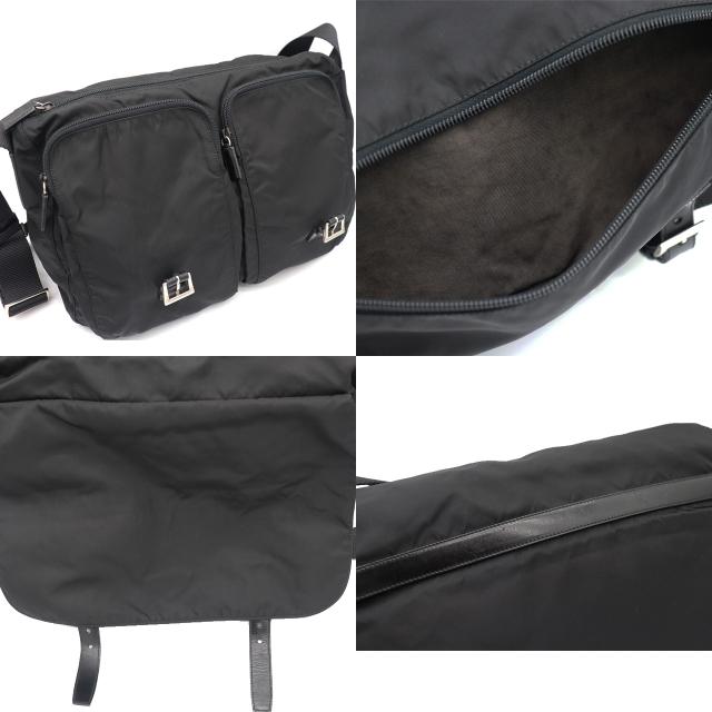 PRADA（プラダ） ショルダーバッグ ナイロン レザー 黒 シルバー金具