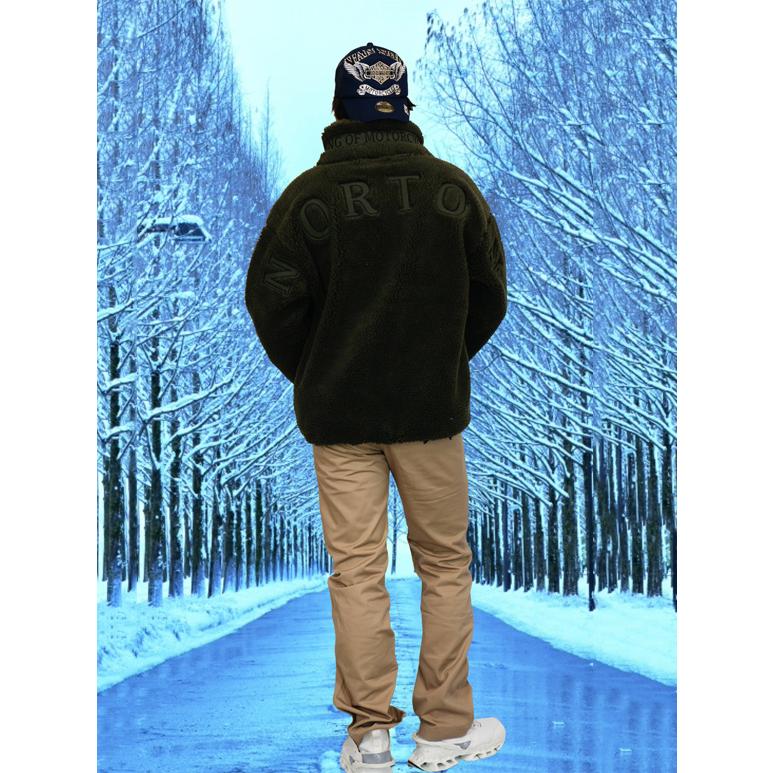 ノートン（NORTON） ロゴ刺繍 スタンドネック ボアジャケット メンズ