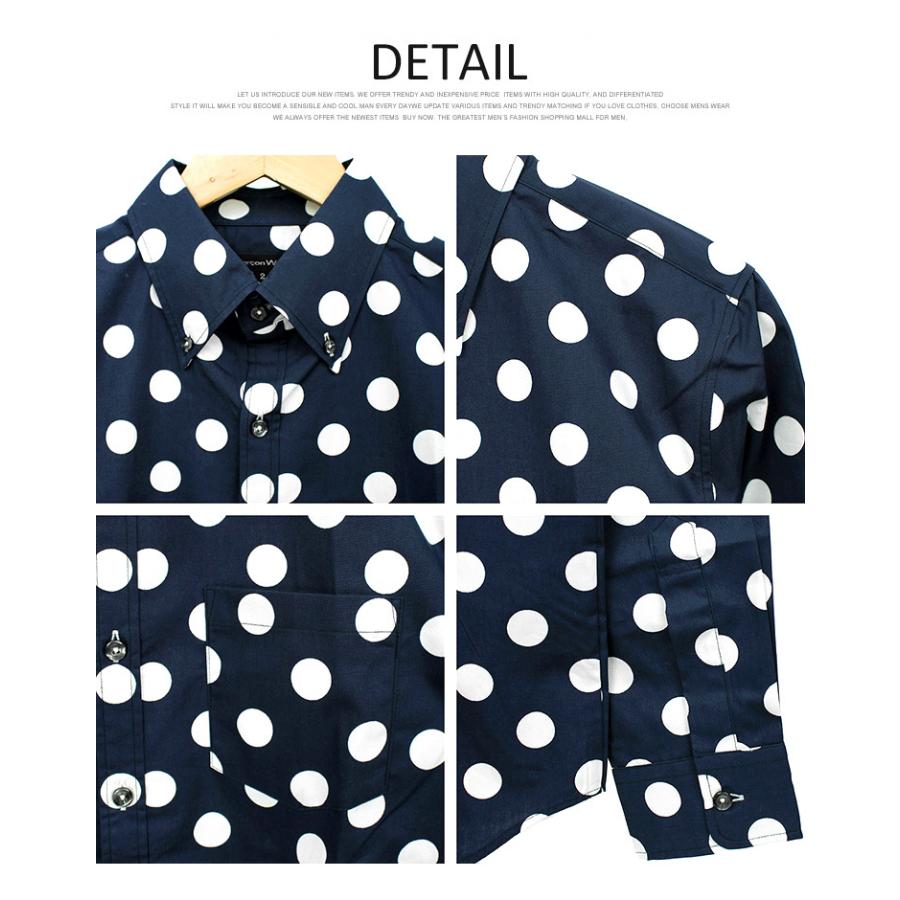 日本製 国産 ブロード ドット柄 長袖 ボタンダウンシャツ メンズ