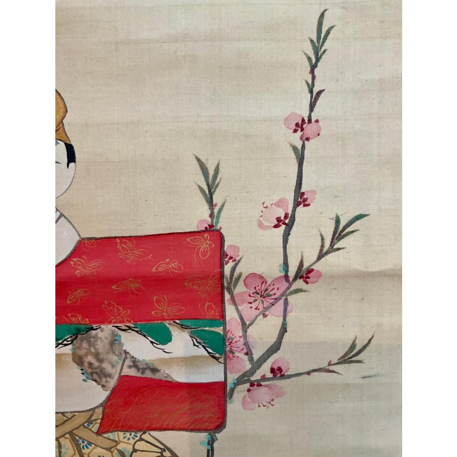 こもれび】掛軸□ 桂園 『雛図』絹本肉筆 【雛飾り 桃の節句 ひな祭り