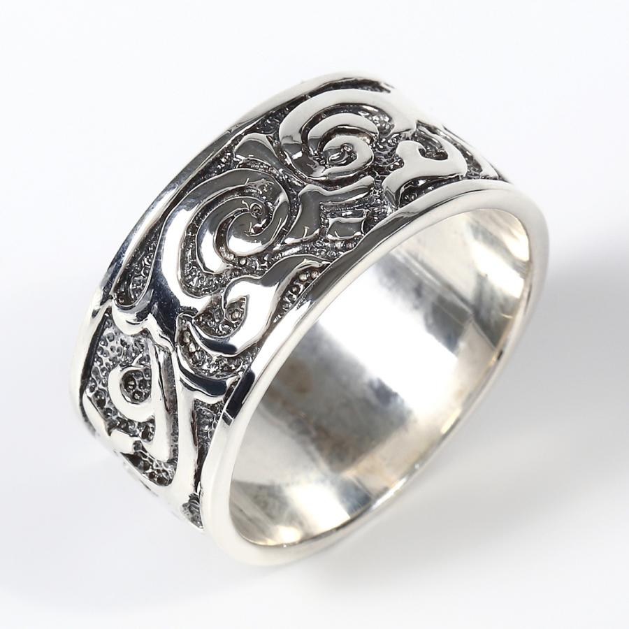 リング シルバー925 燻し加工 彫り 模様 太め 指輪 メンズ ユニ