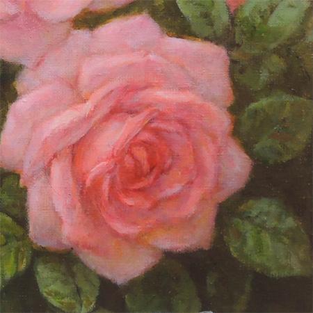 絵画 油絵 ばら（ピンクのバラ） （岡島哲夫） 【肉筆】【油絵】【花