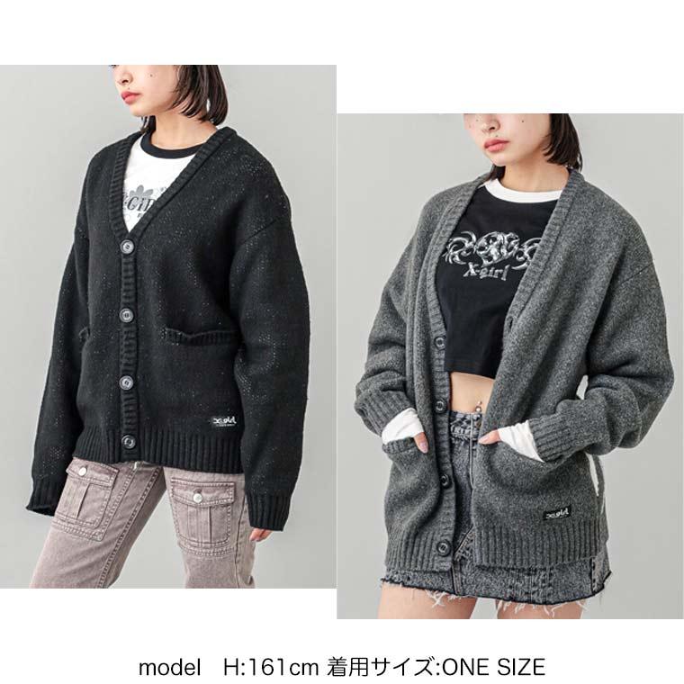 X-girl（エックスガール） カーディガン FACE JACQUARD KNIT CARDIGAN