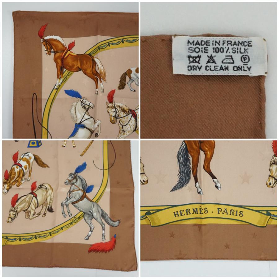 HERMES（エルメス） カレ90 EL PISTE ブラウン系 ホース柄 シルク100