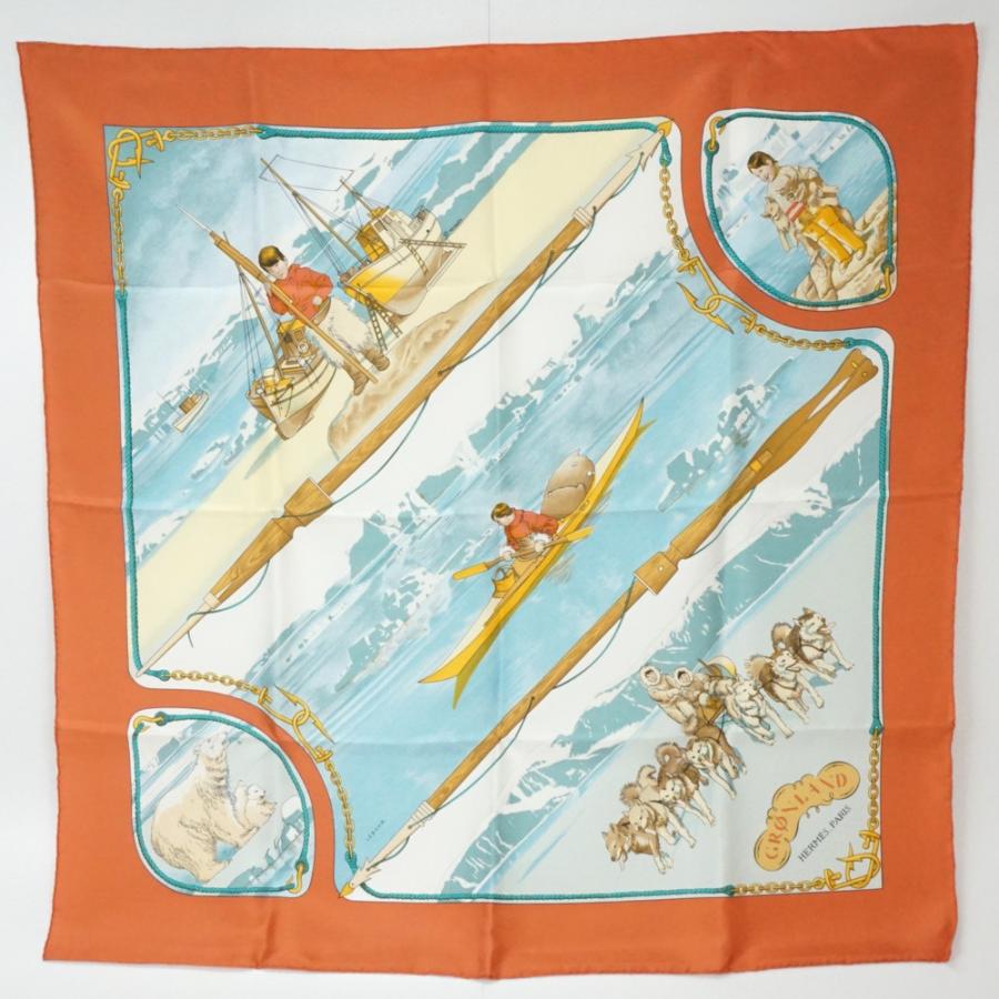 HERMES（エルメス） カレ90 GRONLAND スカーフ シルク100％ オレンジ