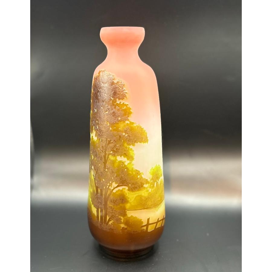 アンティーク エミール・ガレ Emile Galle 湖水風景文 花瓶 高さ29cm
