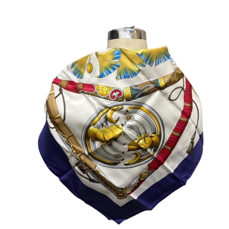 HERMES（エルメス） カレ90 シルクスカーフ ネイビー×ホワイト サイズ