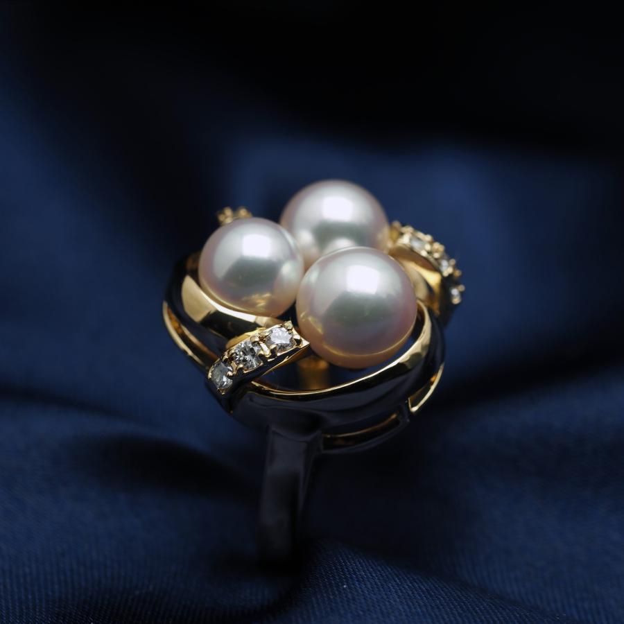 K18 アコヤ本真珠 マルチパール リング 10号/11号 サイズ直し可 あこや