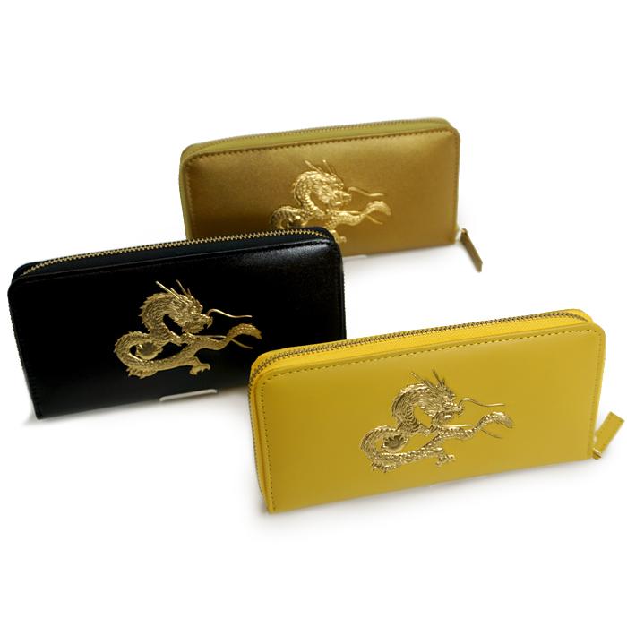 皇帝龍ラウンド財布 18金箔押し【送料無料】牛革 金 日本製 長財布