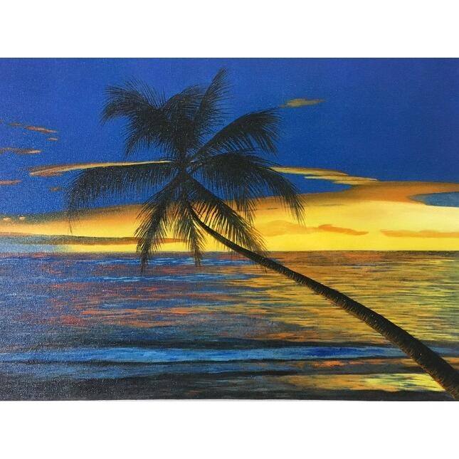 海の絵 ヤシの木 サンセット ビーチ 絵画 W80×H60cm D-6 (1165-6) 海