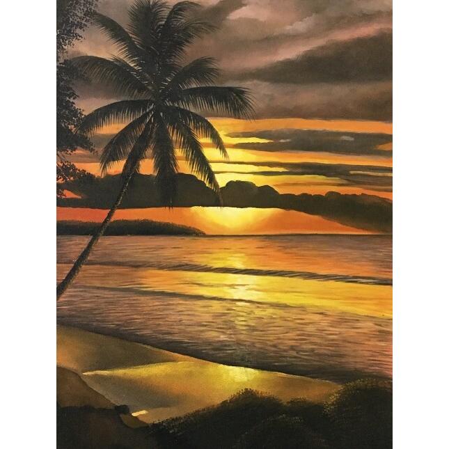 海の絵 ヤシの木 サンセット ビーチ W60×H80cm D-1 (1165-1) 海 絵画