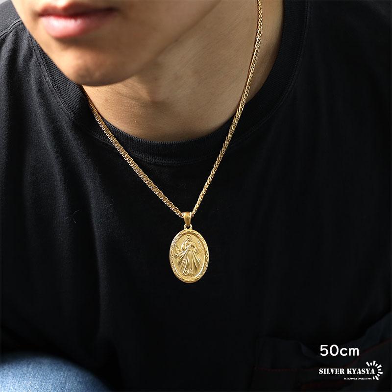 ステンレス素材 6面カット ダブル喜平ネックレス 18k gp 奇跡のメダイ