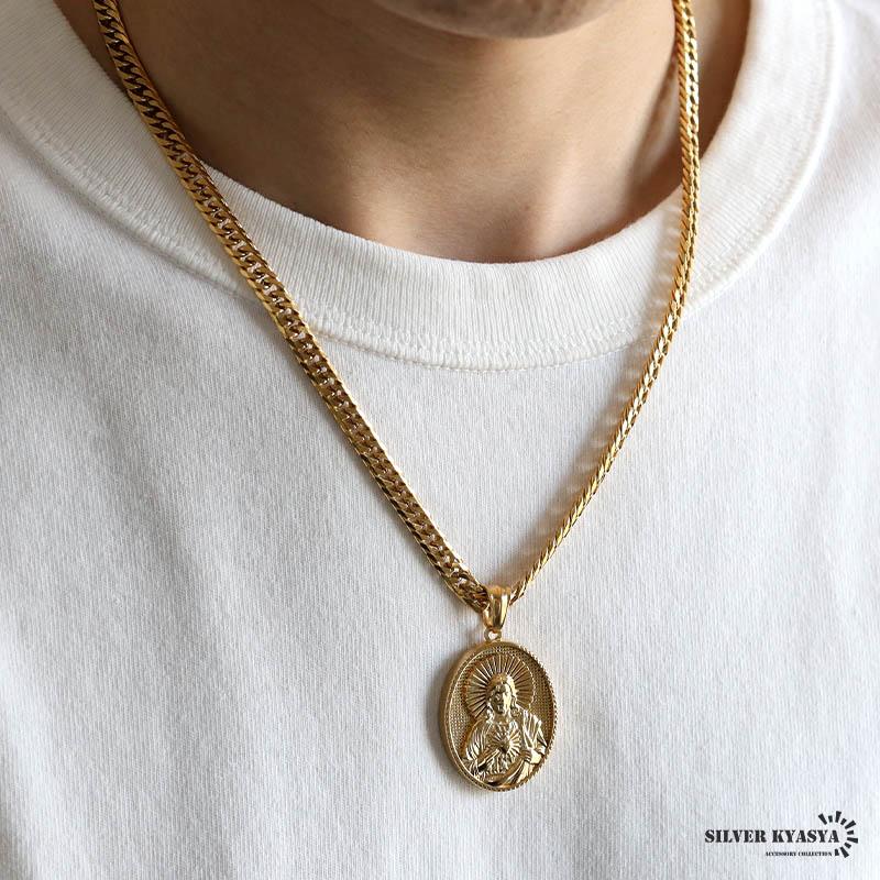 ステンレス HIPHOPネックレス ゴールド 6面カットダブル喜平チェーン