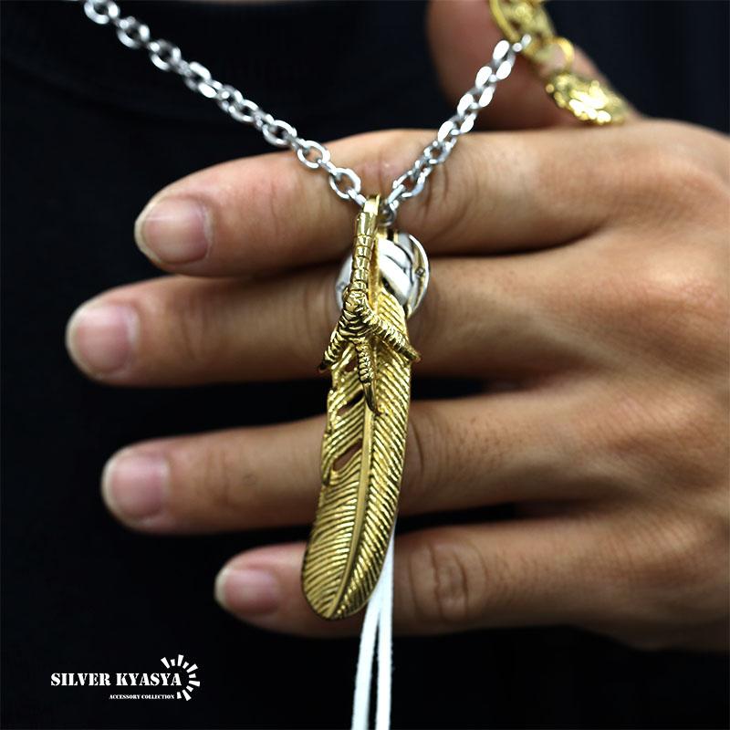316L ゴールドフェザーネックレス 金 メンズ 太陽メタル インディアン