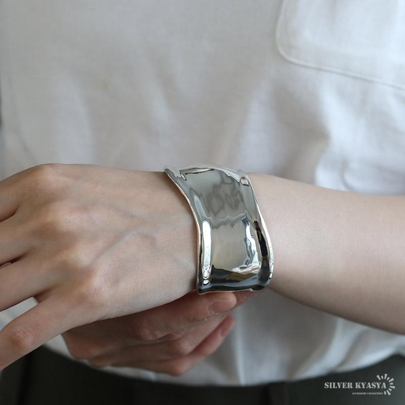 ボーンカフバングル ワイドバングル シルバー925 シンプル 腕輪 ごつめ