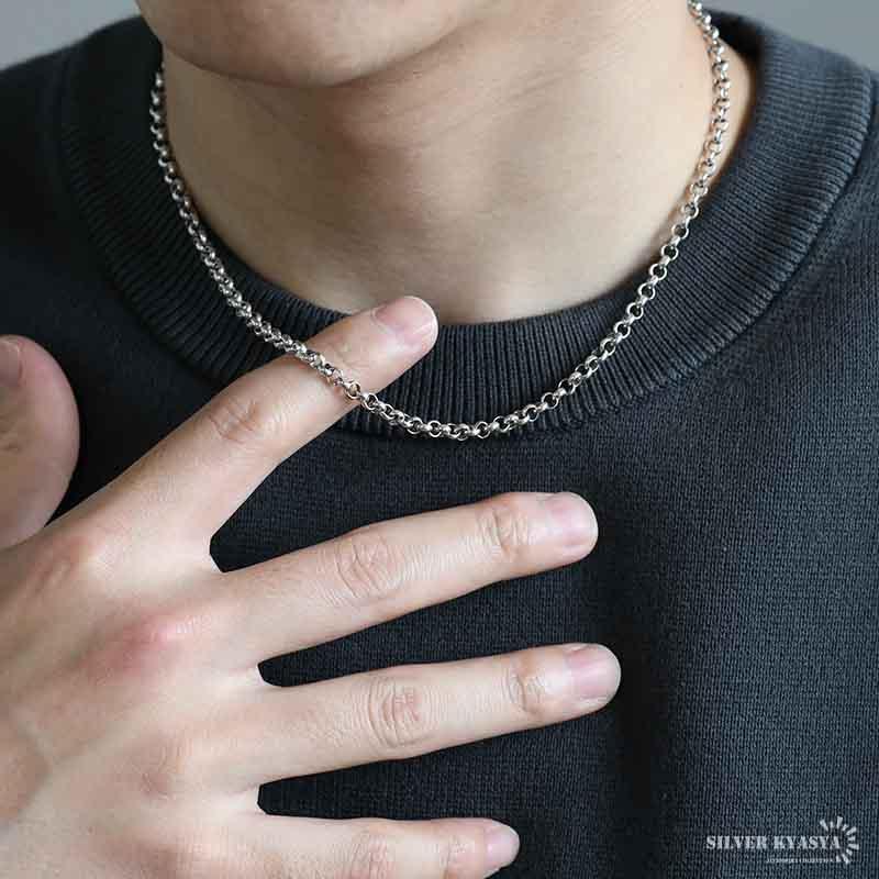 シルバー925 ロールチェーン ネックレス 幅4mm 45cm ネックレス