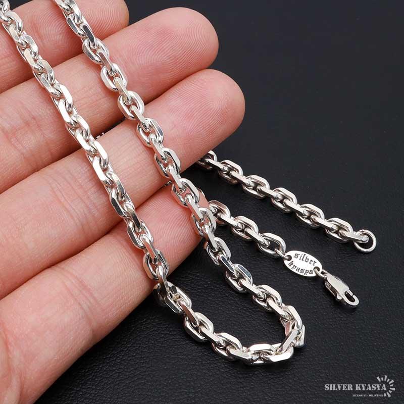 シルバー925 あずきチェーン ネックレス 幅5mm 50cm 4面カット