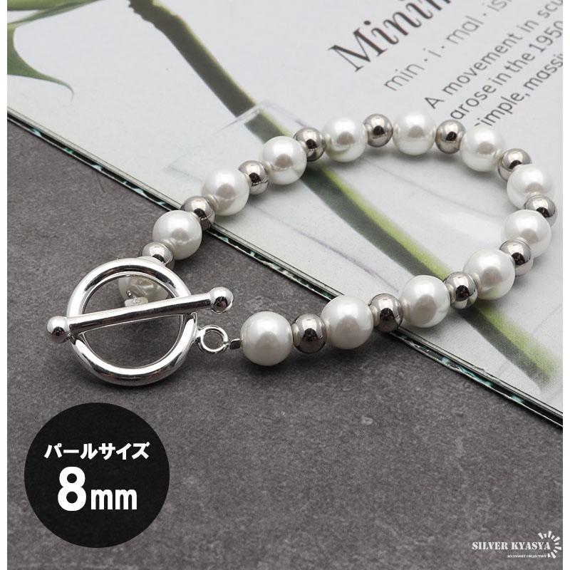 メンズ パール ブレスレット マンテル 男性 ハンドメイド ホワイト