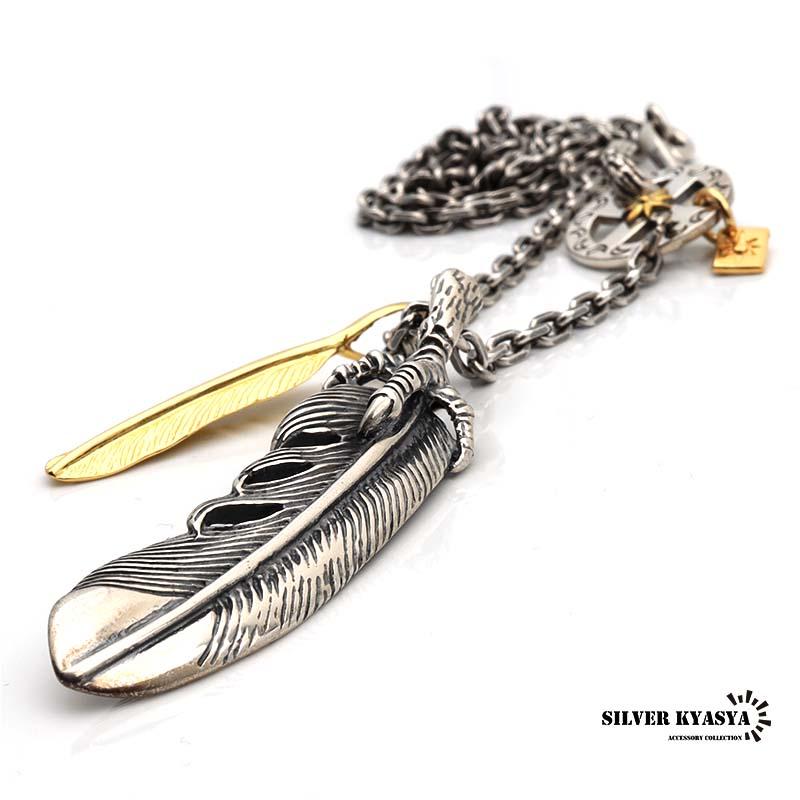シルバー925 フェザーネックレス メンズ シルバーネックレス 羽根 燻