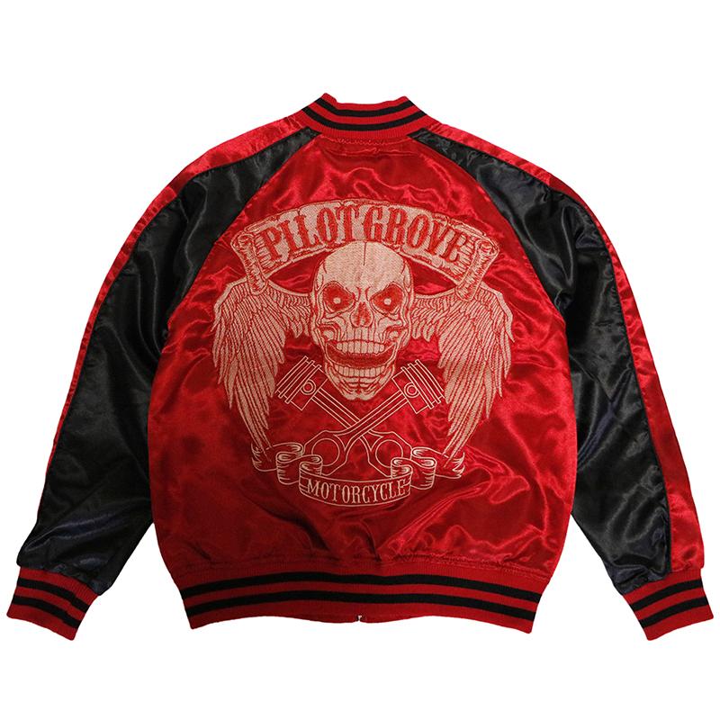 スカジャン Pilot Grove パイロットグローブ ウィングスカル 柄 刺繍