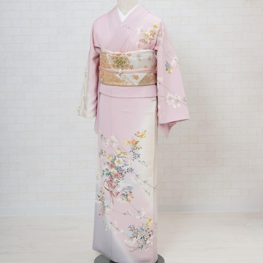 訪問着 レンタル 正絹 京友禅 ピンク撫子色 草花 着物 七五三 お宮参り
