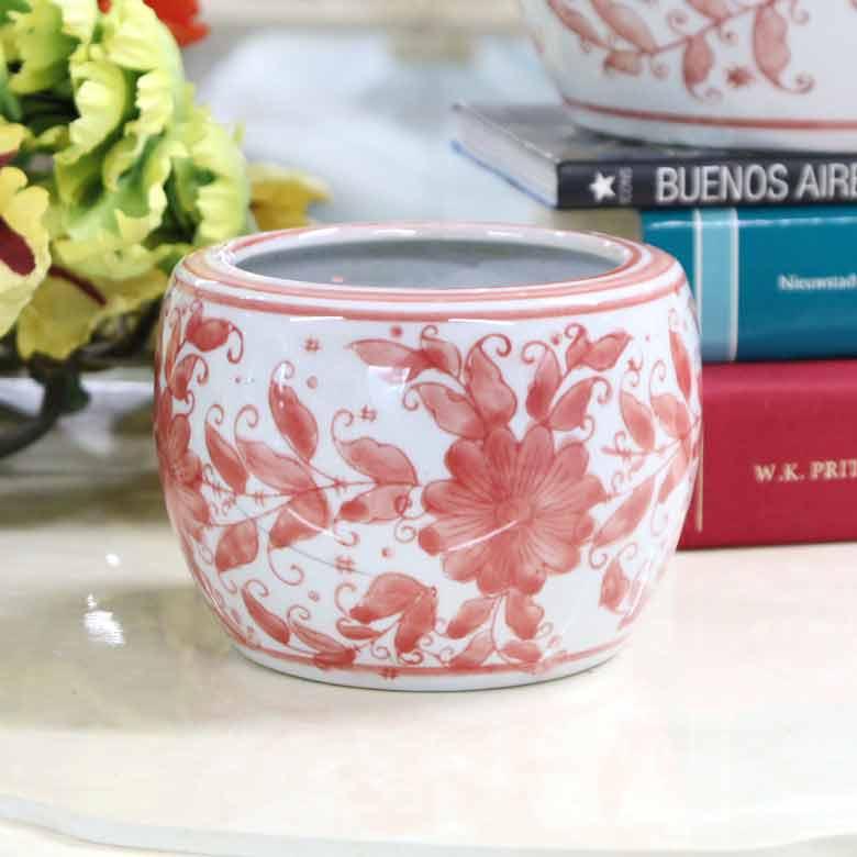 水鉢 ピンク 花柄 5号 シノワズリ ミニ火鉢 鉢カバー プランターカバー