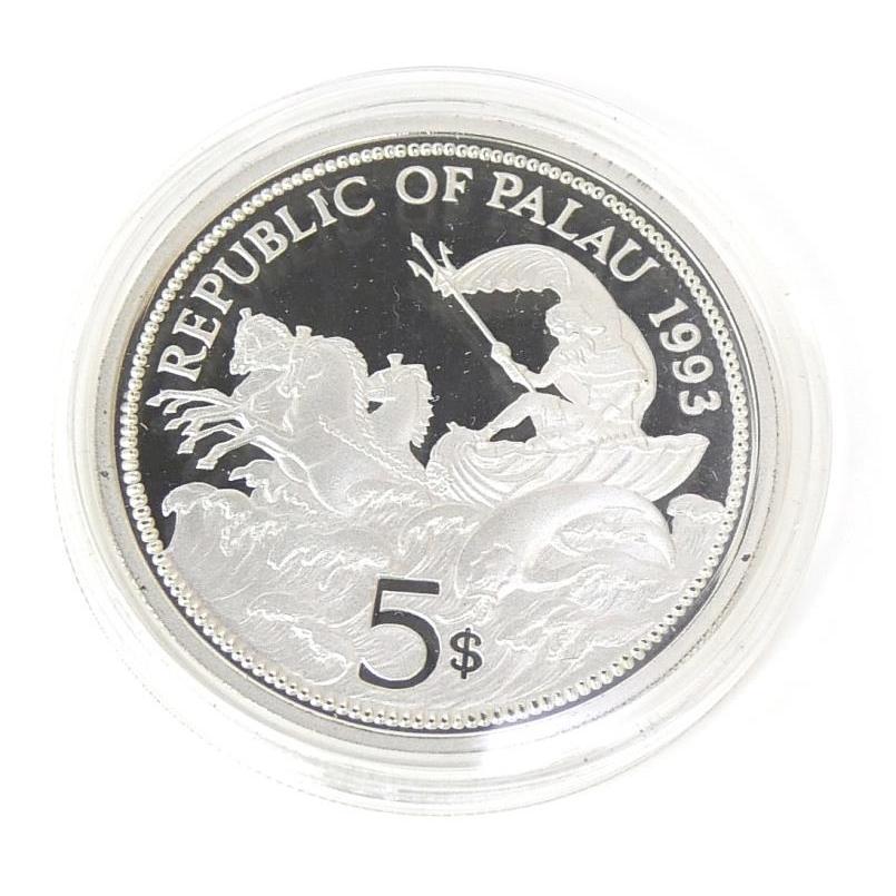 パラオ 海洋生物保護 5ドルカラー銀貨 1993年 シルバーコイン(69945
