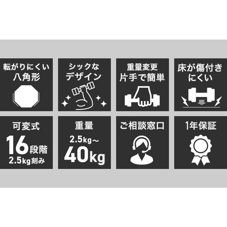 HAIGE（ハイガー） 可変式ダンベル40kg×2個 ワンタッチ16段階調整