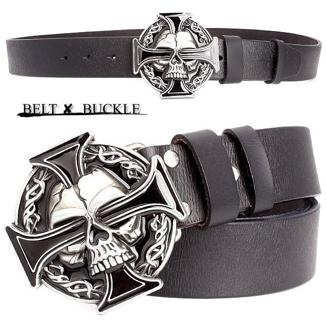 送料無料!】アイアンクロススカルバックルジェニュインレザーベルト