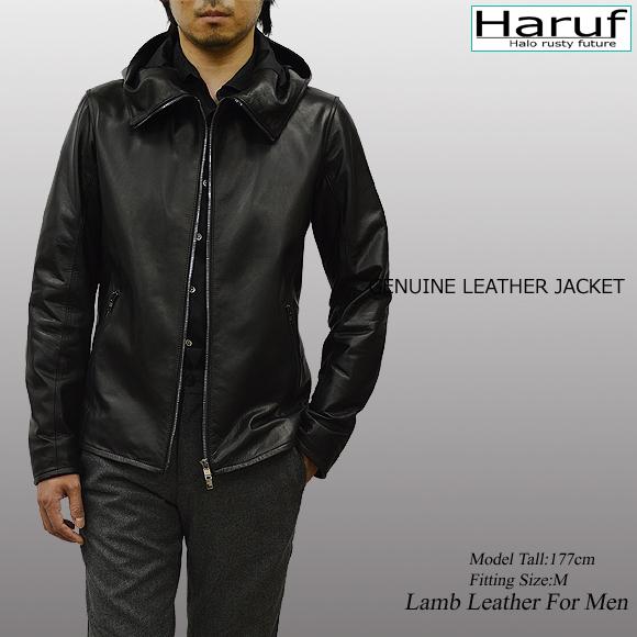 Haruf（ハルフ） フード付き レザージャケット ライダースジャケット