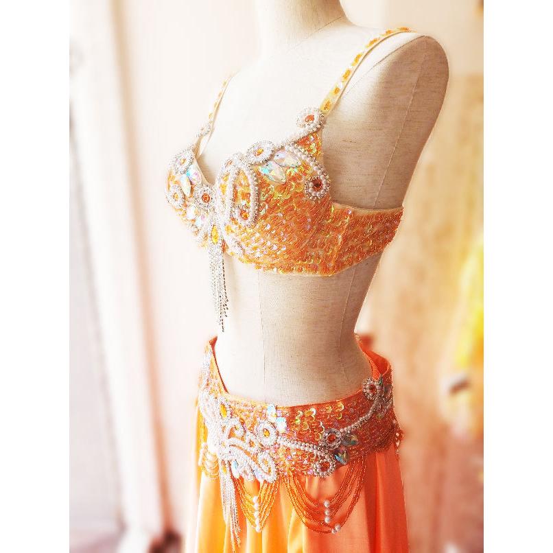 ベリーダンス 衣装 ブラ ベルト パール しずく 上下2点 セット