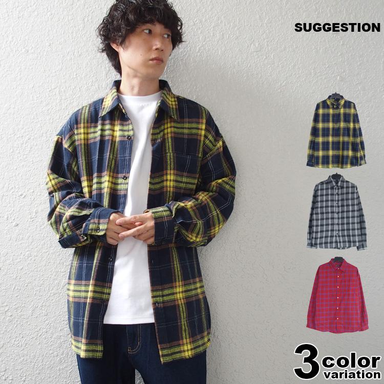 SUGGESTION ネルシャツ 長袖 メンズ レディース サジェスション