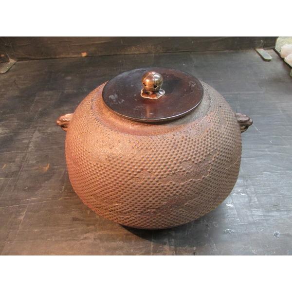 佐藤浄清霞霰地紋丸釜 鉄釜 茶釜 茶道具 茶道 作家 共箱 目立った傷や