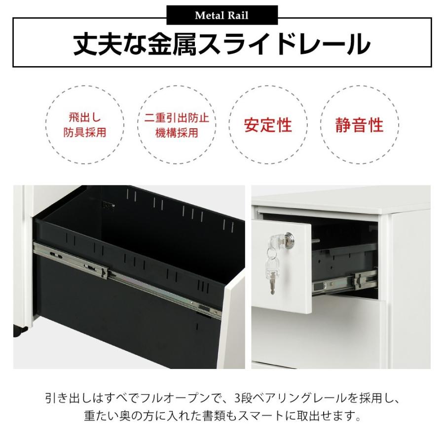 スリムワゴン サイドワゴン 3段 スチール製 デスクワゴン 完成品
