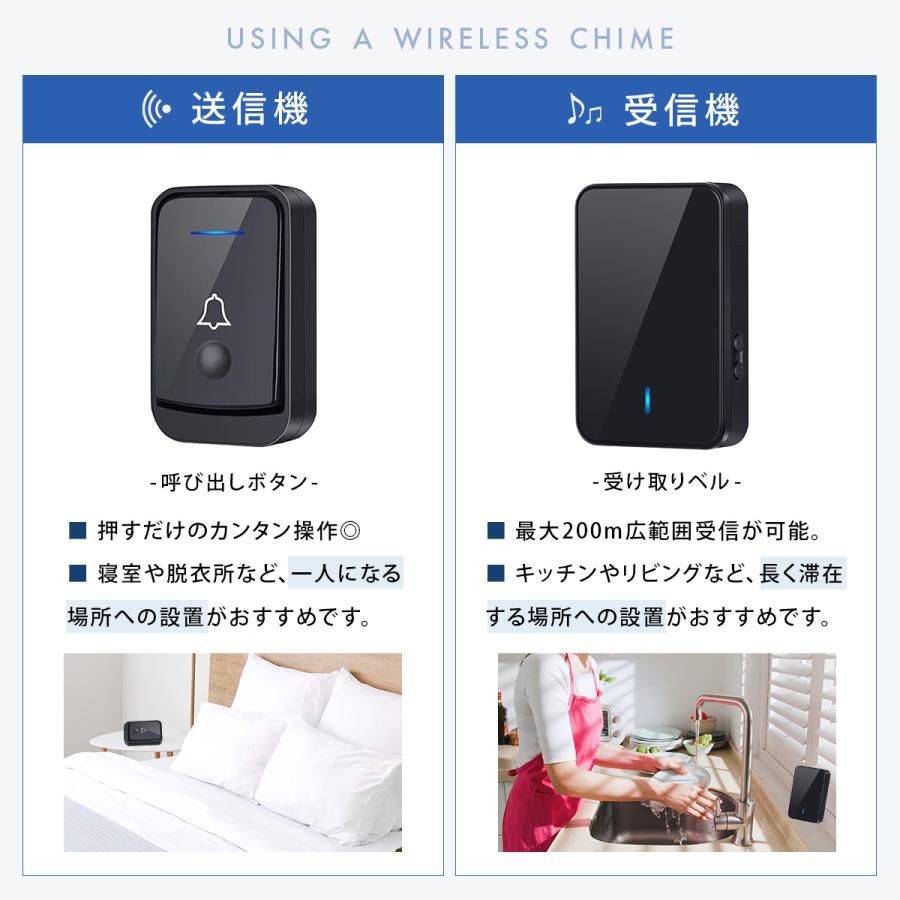 ワイヤレスチャイム 玄関 インターホン チャイム 受信機2台 送信機2台