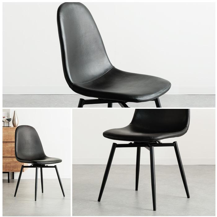 ダイニングチェア 回転式 2脚セット ブラック 黒 コンパクト PUレザー