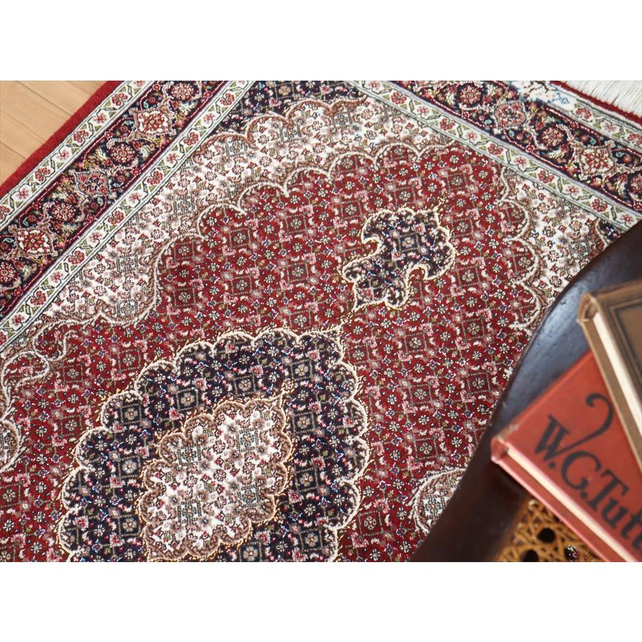 ペルシャ絨毯 タブリーズ産マヒ 玄関マット 120x82cm ボルドー