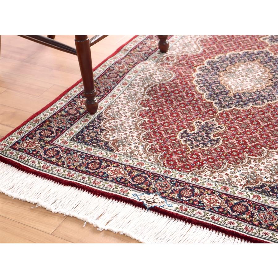 ペルシャ絨毯 タブリーズ産マヒ 玄関マット 120x82cm ボルドー