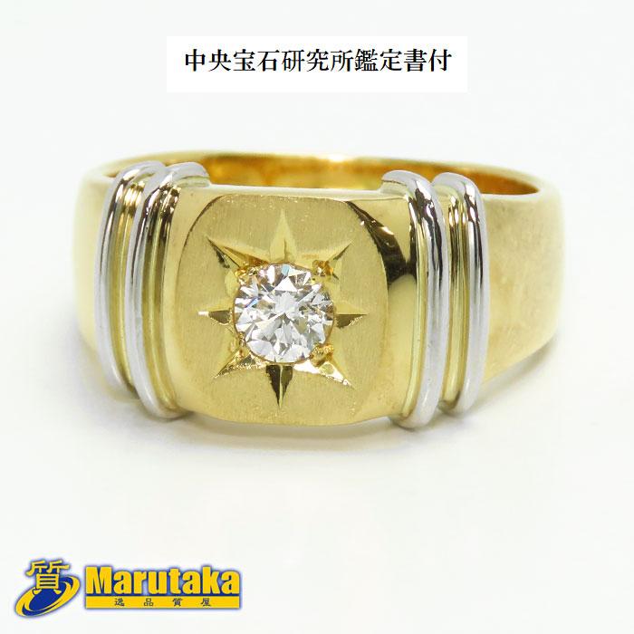 送料無料 K18 Pt900 メンズ ダイヤモンド コンビ リング 19.5号