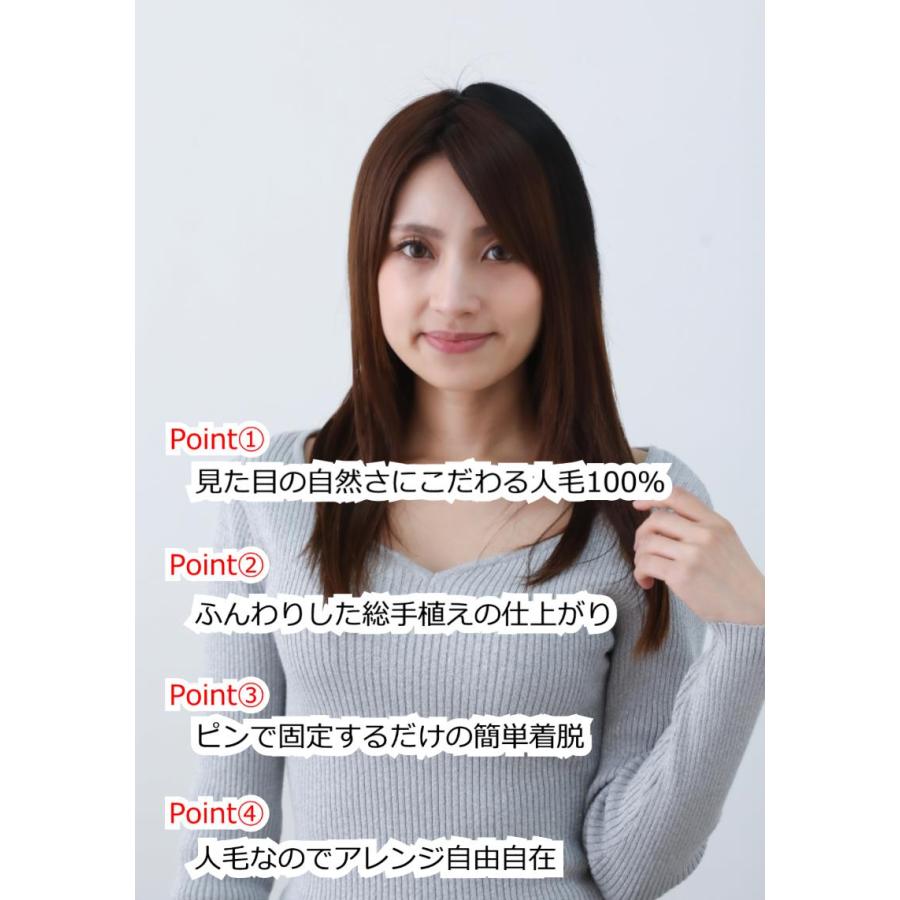 人毛100％ ポイントウィッグ ヘアピース 総手植え エクステ 自然 医療