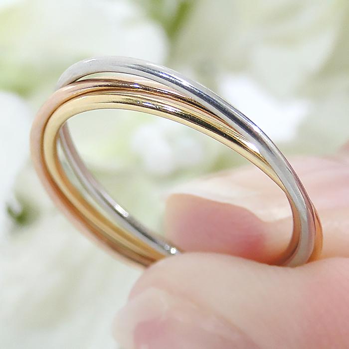 Pt900 K18 YG PG 地金 3連 リング 送料無料 プラチナ 18金 トリニティ