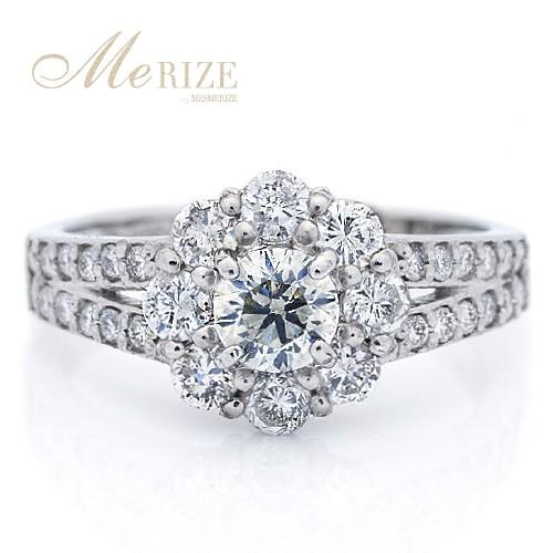 天然 ダイヤ 贅沢 1.0カラット フラワー パヴェ リング K18 ゴールド