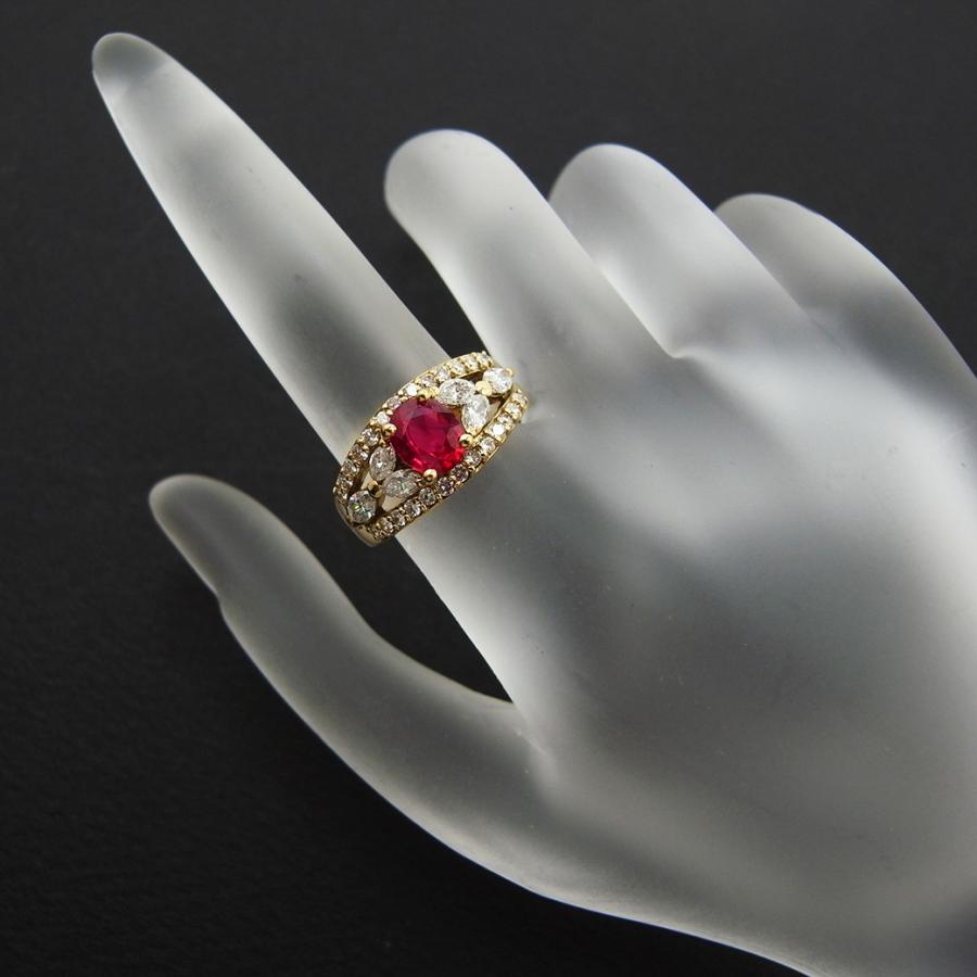 ビルマ産 ルビー ダイヤモンド リング 0.963ct 0.78ct 11号 K18YG 鑑別