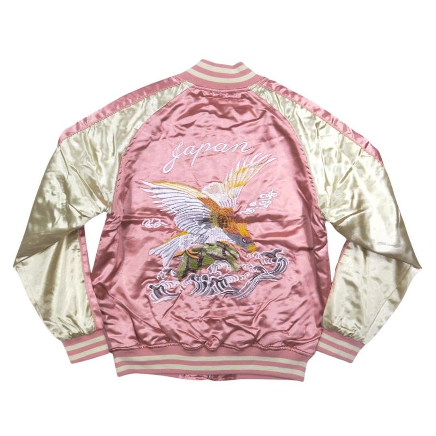 鷹 荒波 総刺繍 サテン地 中綿入り 和柄 スカジャン メンズ : JTWO