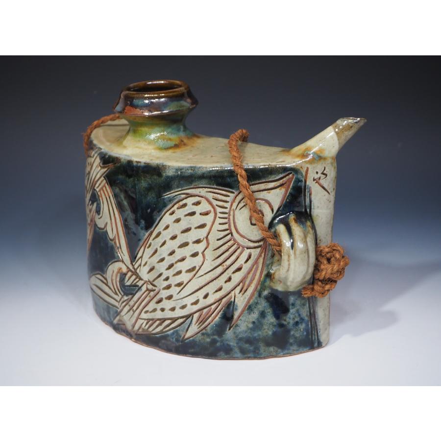 金城次郎 魚紋抱瓶【大作】 壺屋焼 ≪人間国宝≫ 共箱 縄紐 沖縄 未